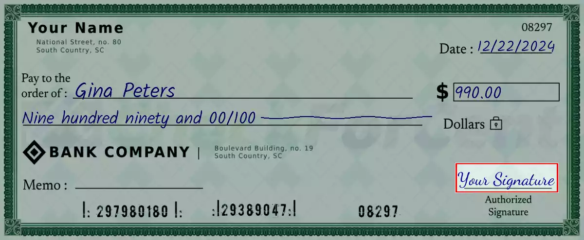 Sign the 990 dollar check