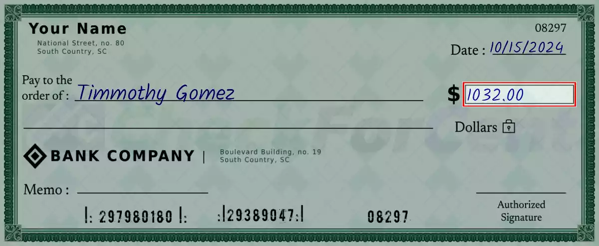 Write the amount 1032 on the check