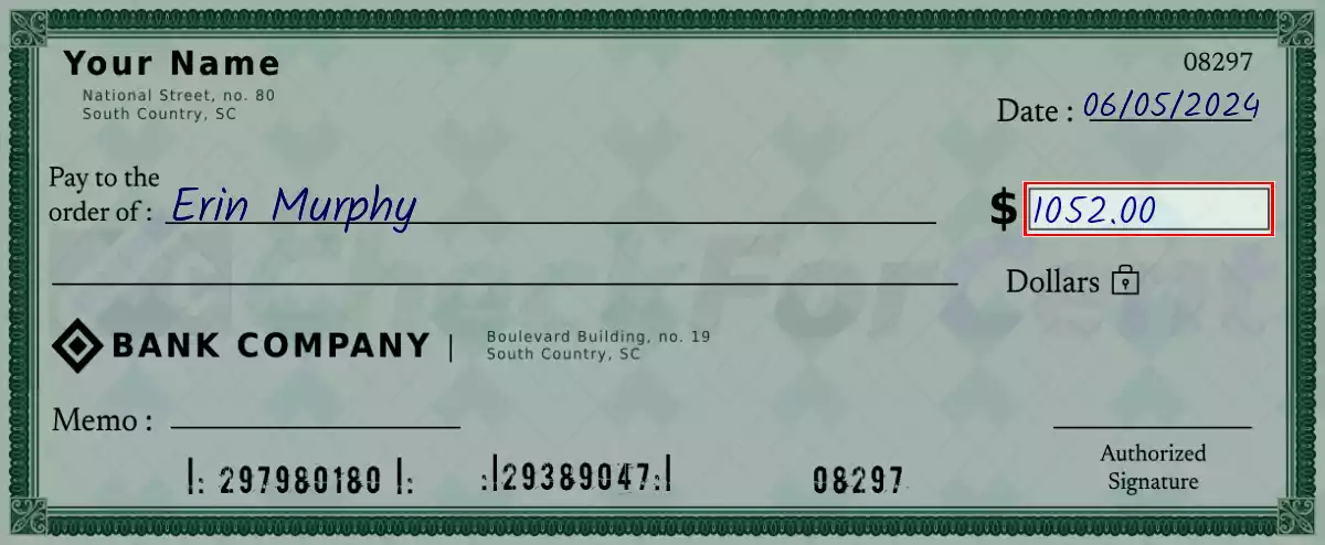 Write the amount 1052 on the check