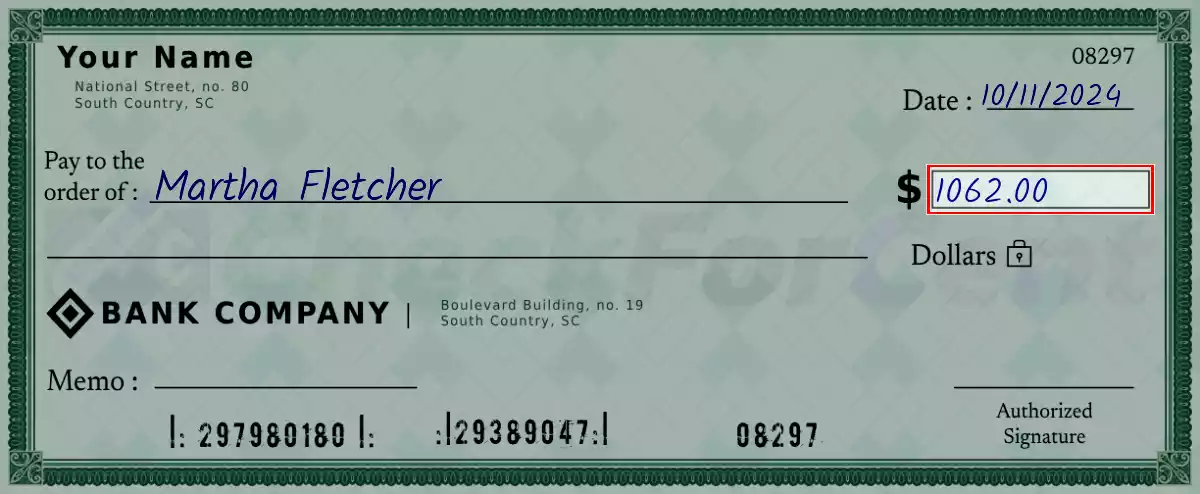Write the amount 1062 on the check