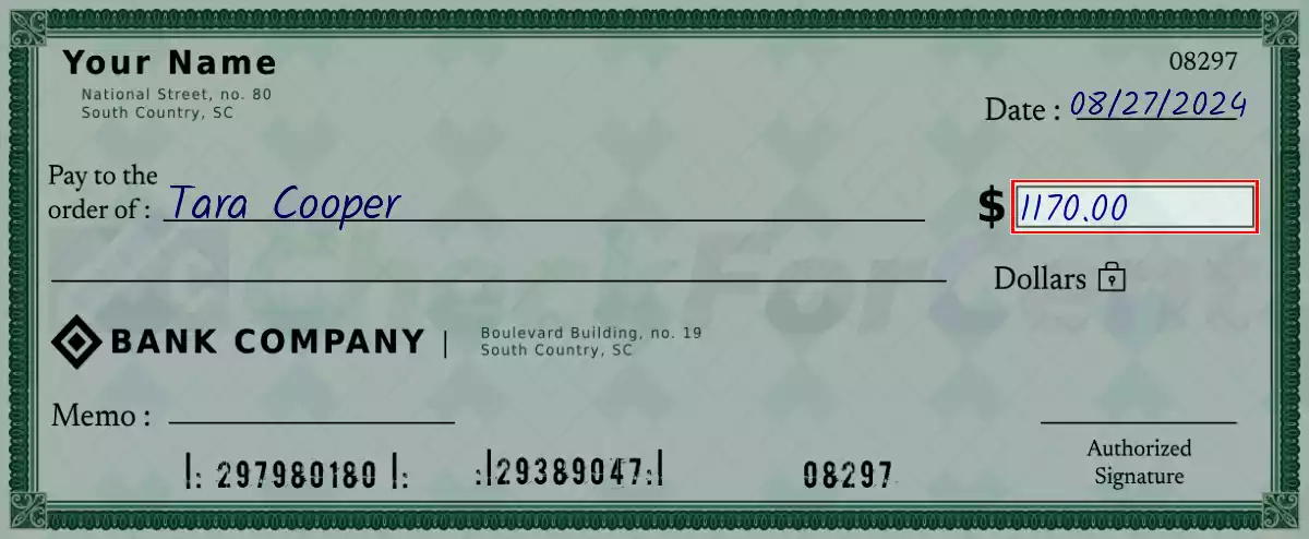 Write the amount 1170 on the check