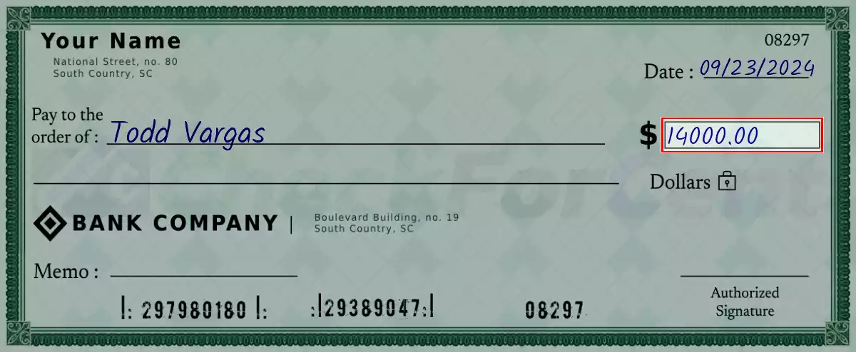 Write the amount 14000 on the check
