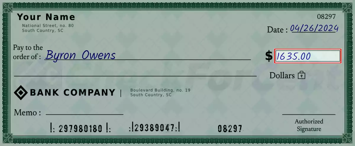 Write the amount 1635 on the check
