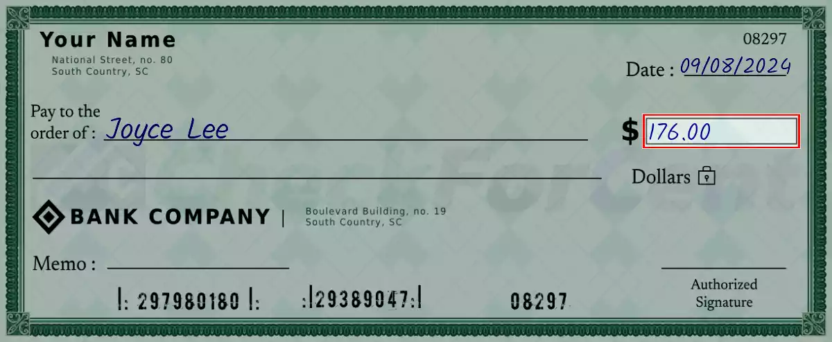 Write the amount 176 on the check