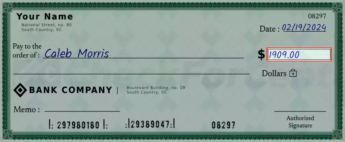 Write the amount 1909 on the check