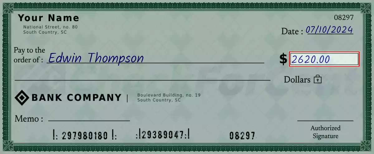 Write the amount 2620 on the check