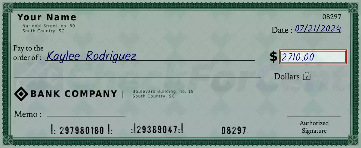 Write the amount 2710 on the check