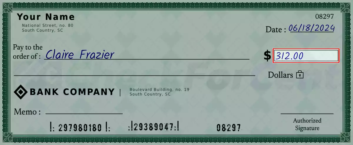 Write the amount 312 on the check