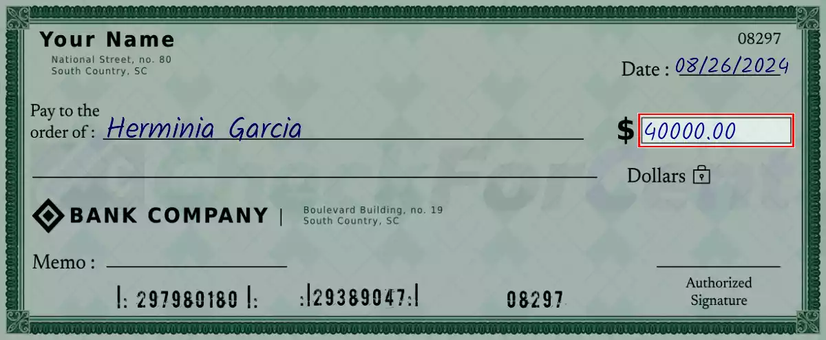 Write the amount 40000 on the check