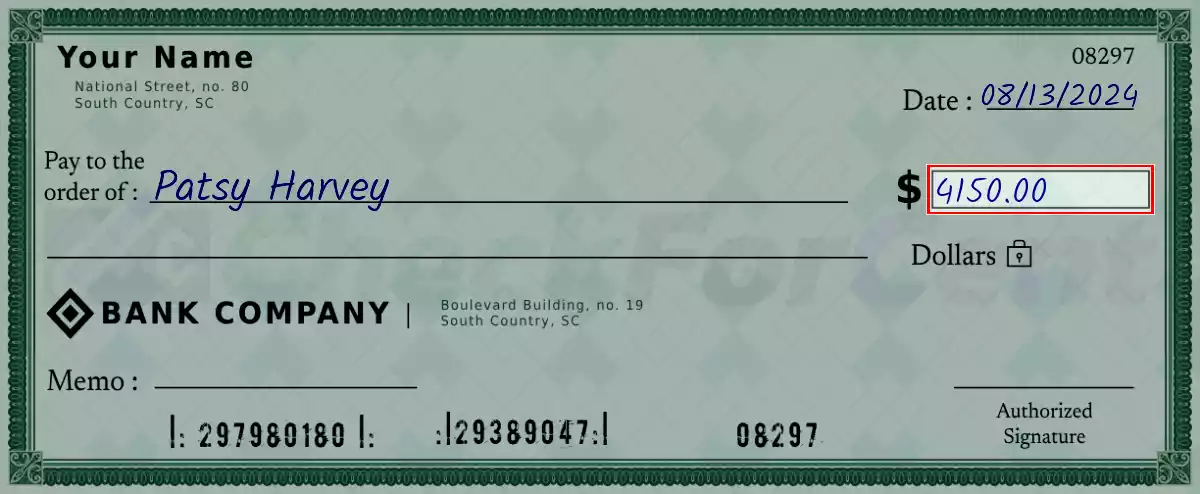 Write the amount 4150 on the check