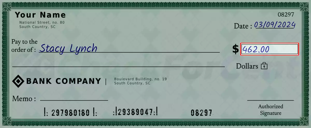 Write the amount 462 on the check