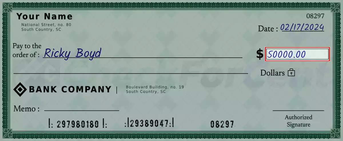 Write the amount 50000 on the check