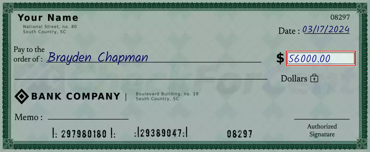 Write the amount 56000 on the check