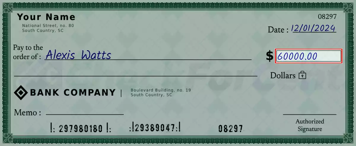 Write the amount 60000 on the check