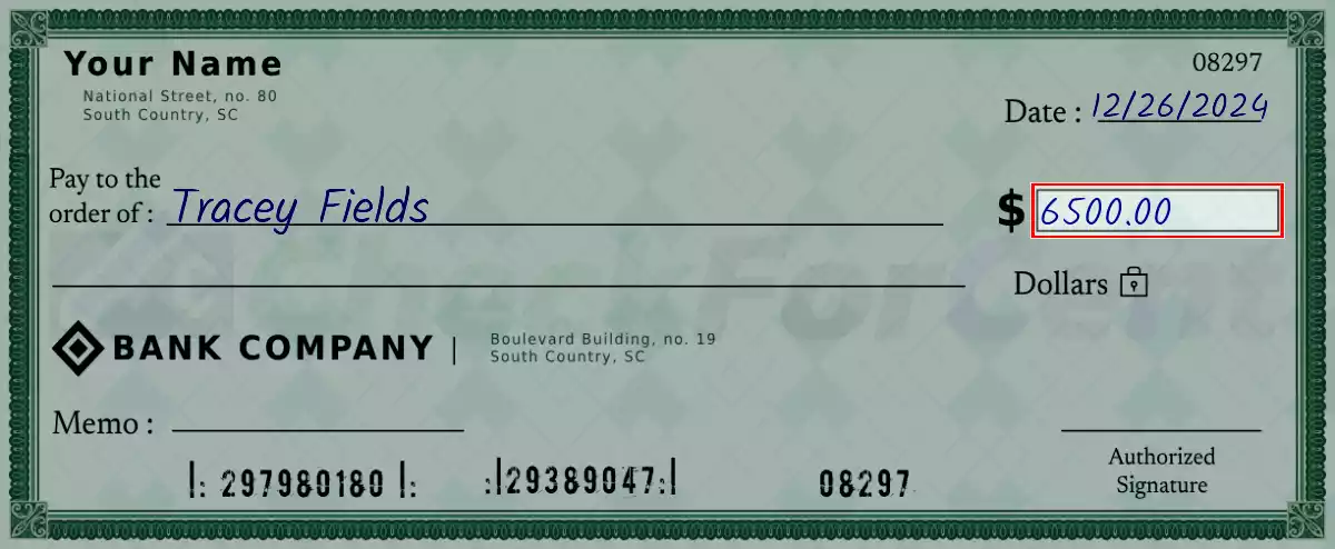 Write the amount 6500 on the check