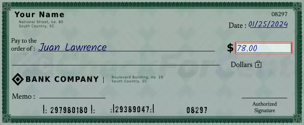 Write the amount 78 on the check