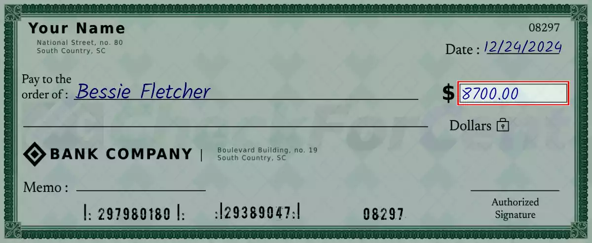 Write the amount 8700 on the check
