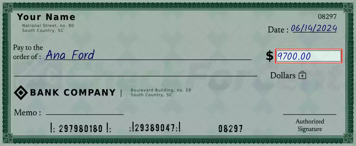 Write the amount 9700 on the check
