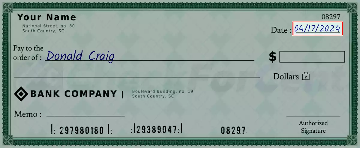 Write the date on the 1018 dollar check