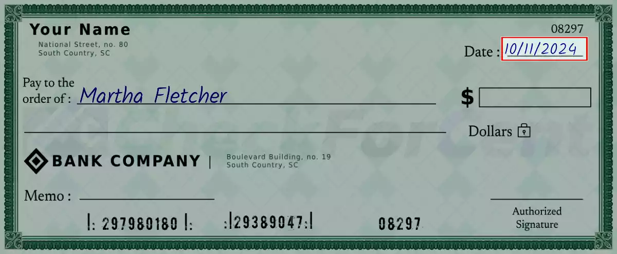 Write the date on the 1062 dollar check