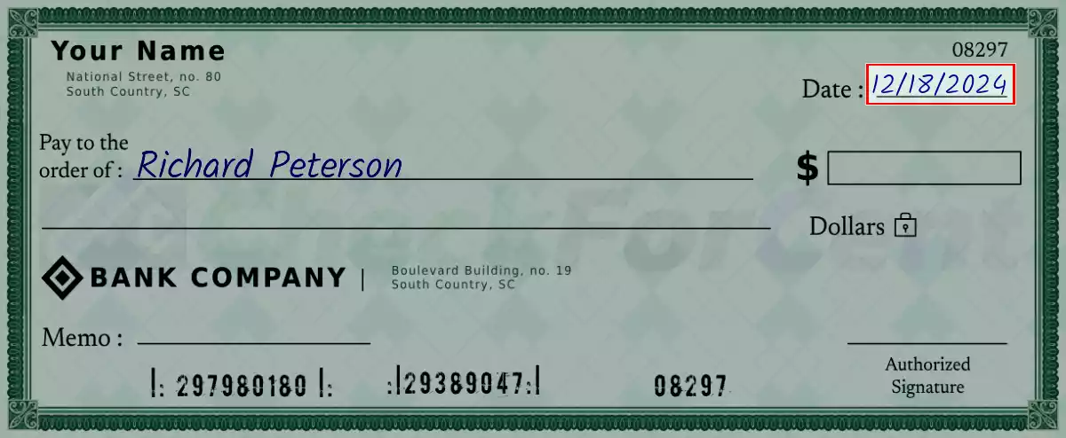 Write the date on the 1084 dollar check