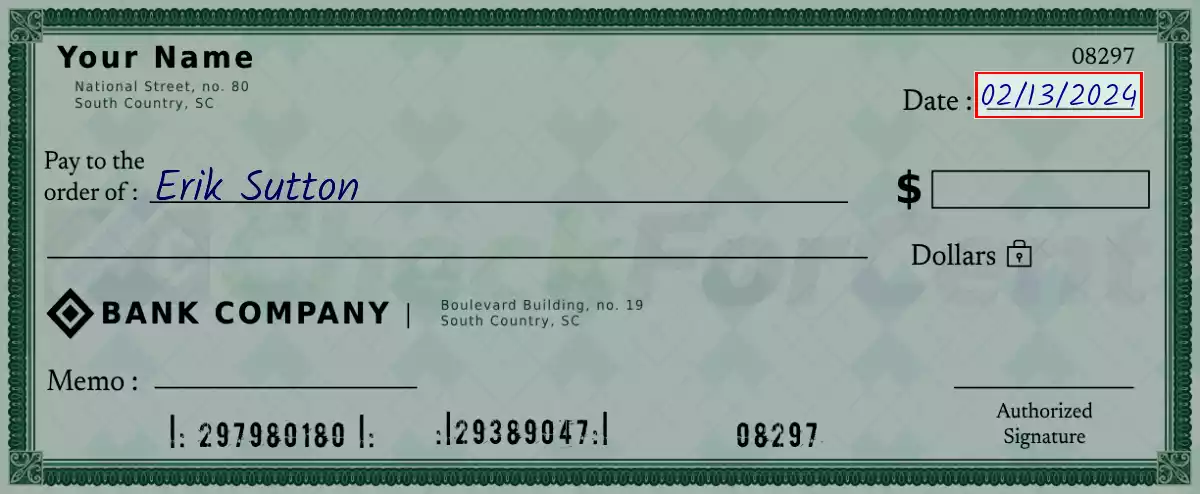 Write the date on the 1105 dollar check