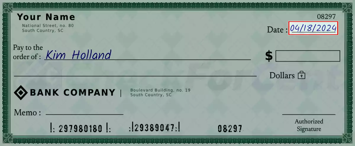 Write the date on the 1712 dollar check