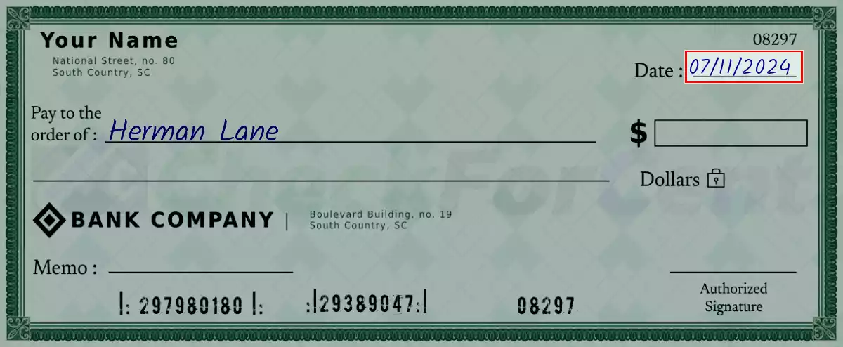 Write the date on the 1730 dollar check