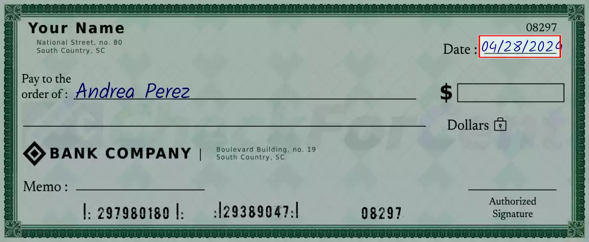 Write the date on the 1735 dollar check