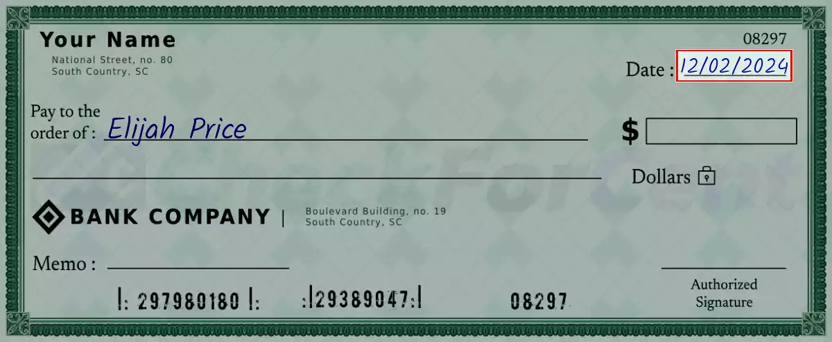 Write the date on the 1812 dollar check