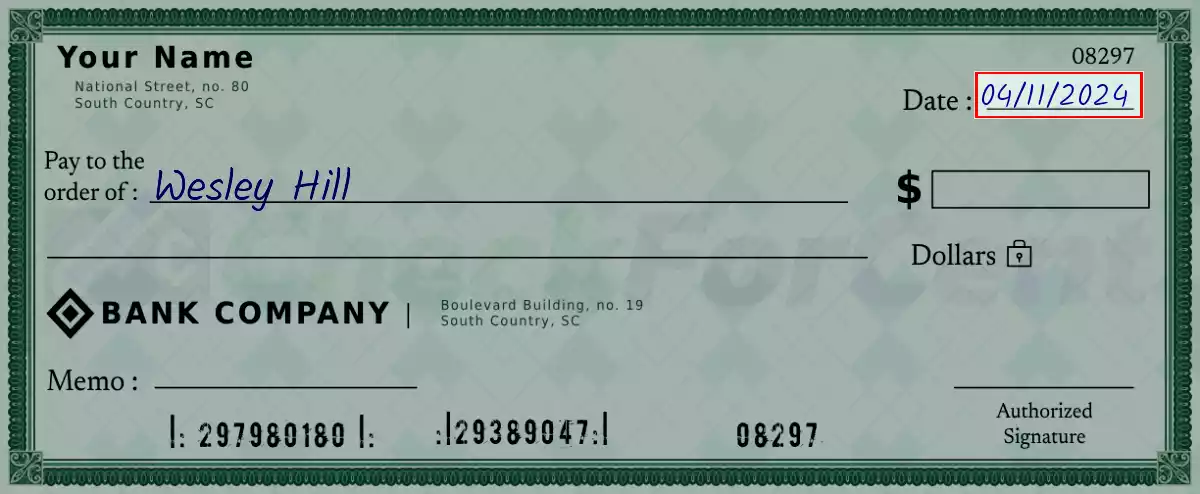 Write the date on the 2850 dollar check