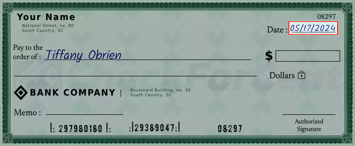 Write the date on the 70000 dollar check