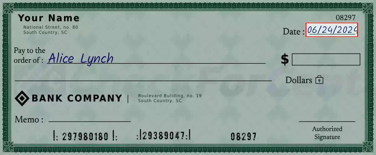 Write the date on the 8100 dollar check