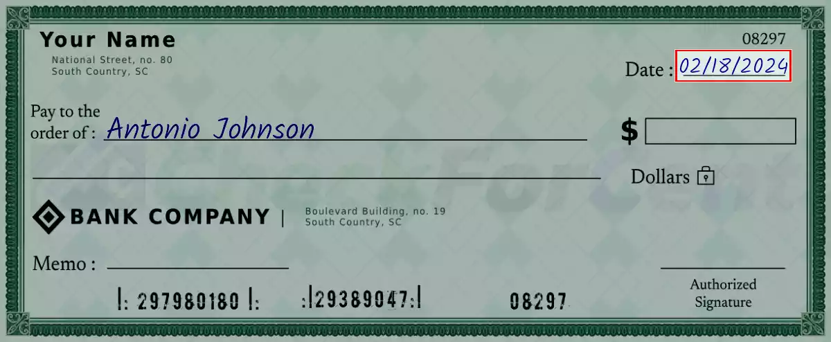 Write the date on the 875 dollar check