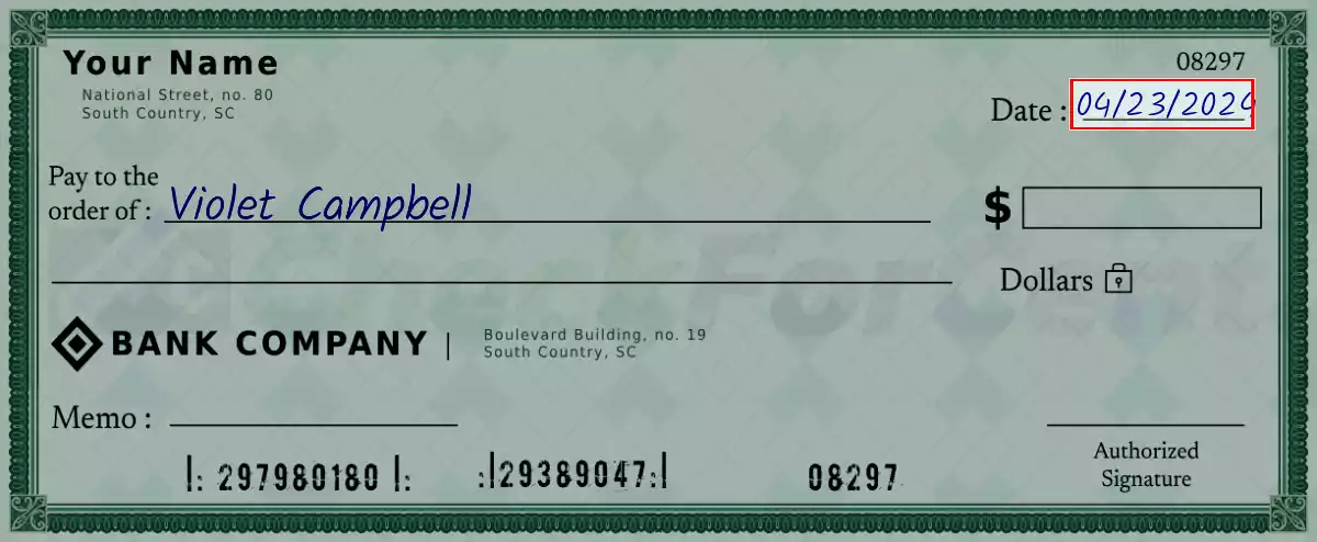 Write the date on the 882 dollar check