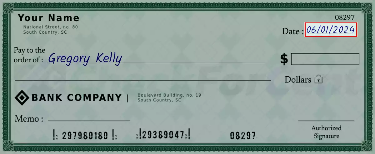 Write the date on the 91000 dollar check