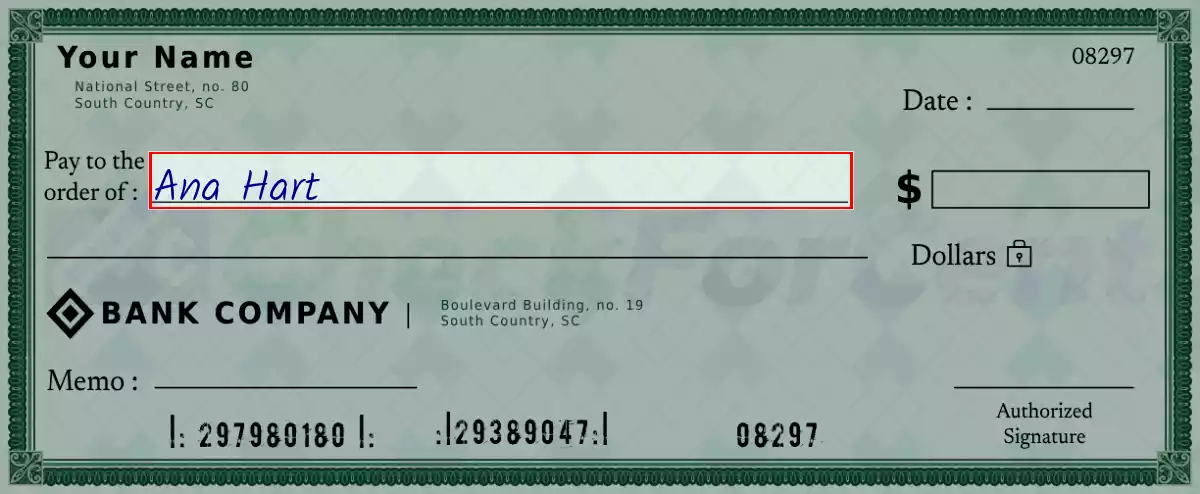 Write the payee’s name on the 1003 dollar check