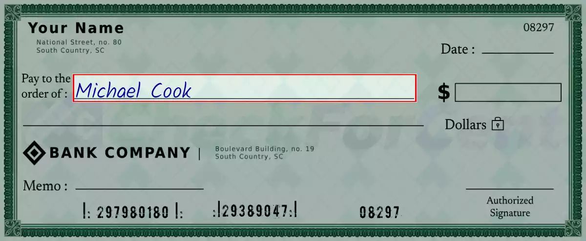 Write the payee’s name on the 1005 dollar check
