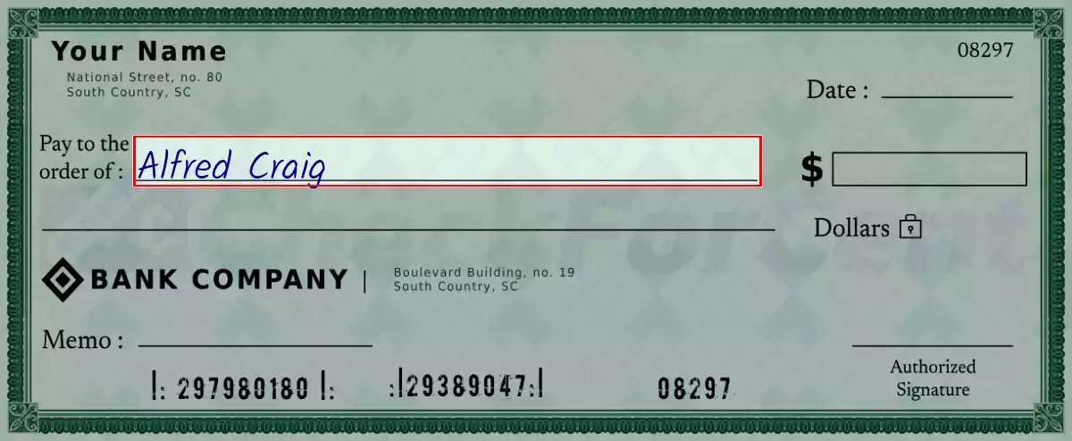 Write the payee’s name on the 101 dollar check