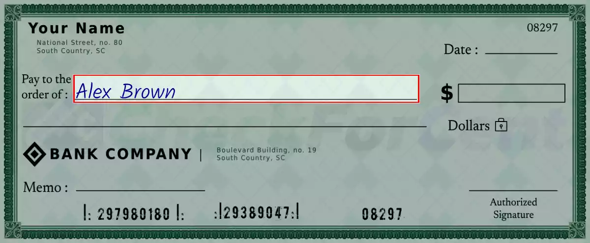 Write the payee’s name on the 1010 dollar check
