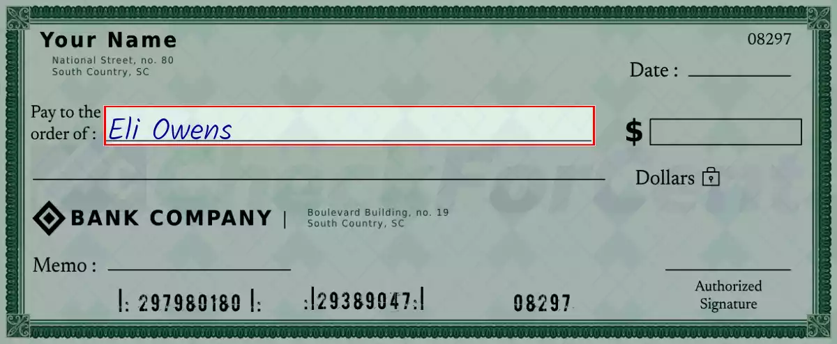 Write the payee’s name on the 107 dollar check