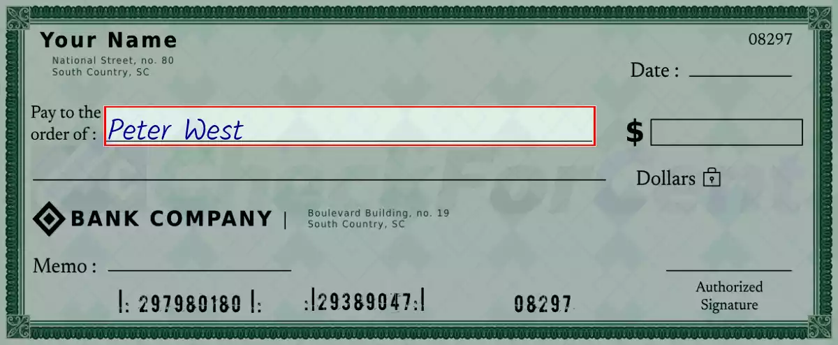 Write the payee’s name on the 108 dollar check
