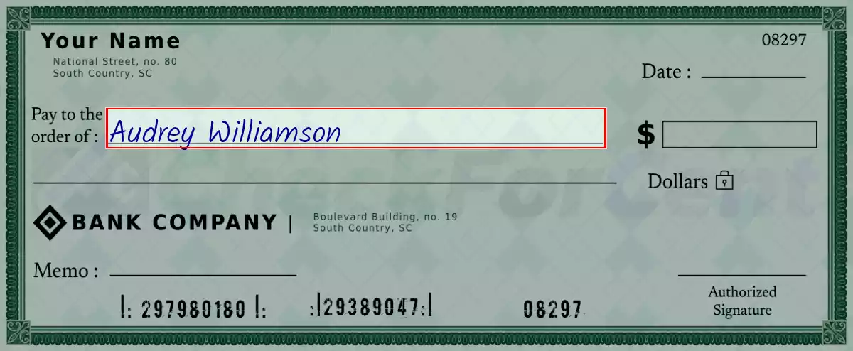 Write the payee’s name on the 1107 dollar check