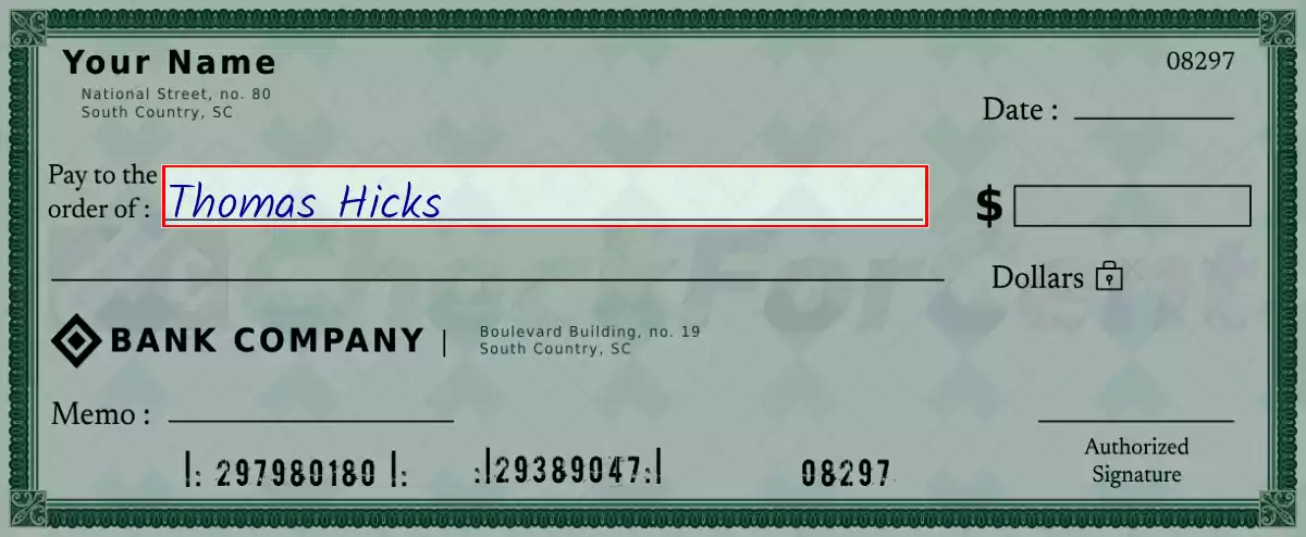 Write the payee’s name on the 1315 dollar check