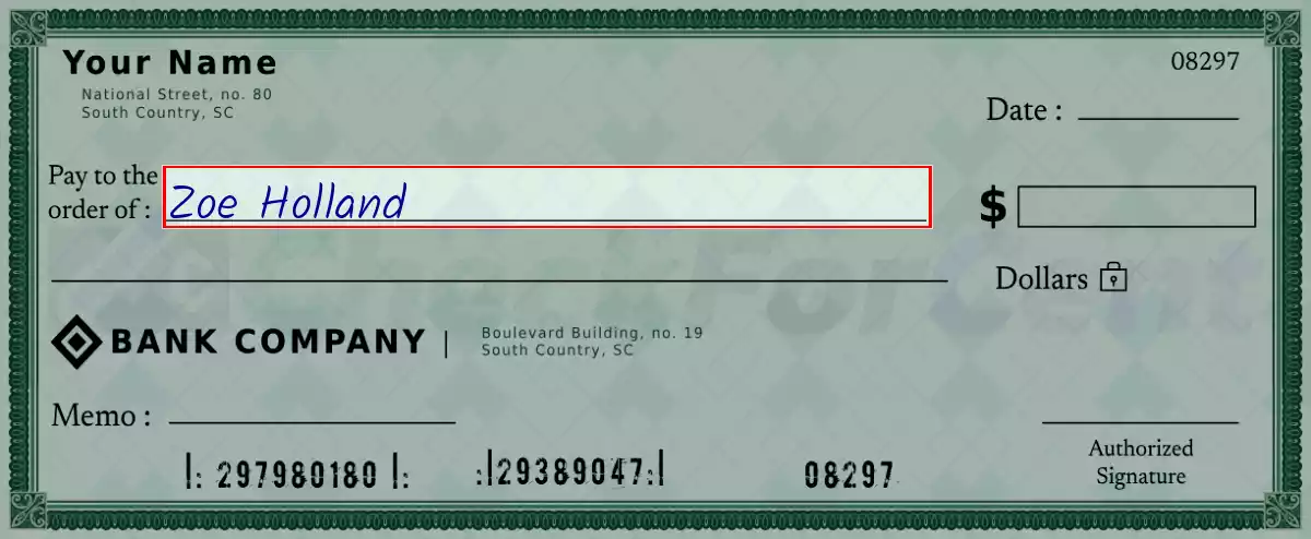 Write the payee’s name on the 1406 dollar check