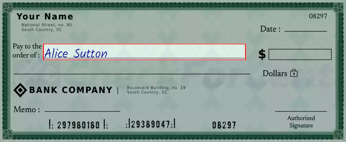 Write the payee’s name on the 1410 dollar check