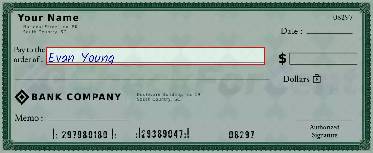 Write the payee’s name on the 1500 dollar check
