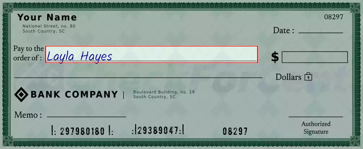 Write the payee’s name on the 1810 dollar check