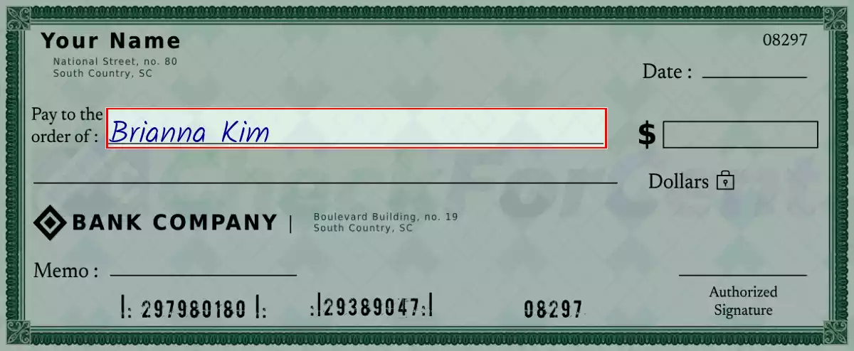 Write the payee’s name on the 1850 dollar check