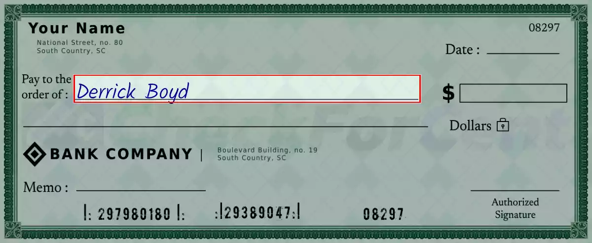 Write the payee’s name on the 196 dollar check